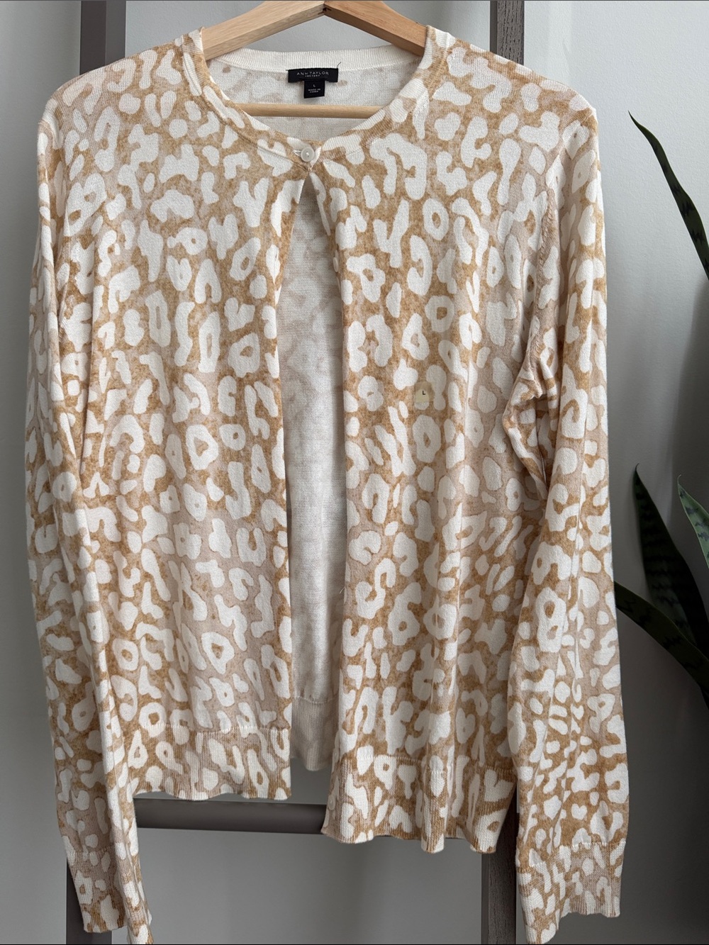 Ann Taylor Cream and Tan Animal-Print Cardigan